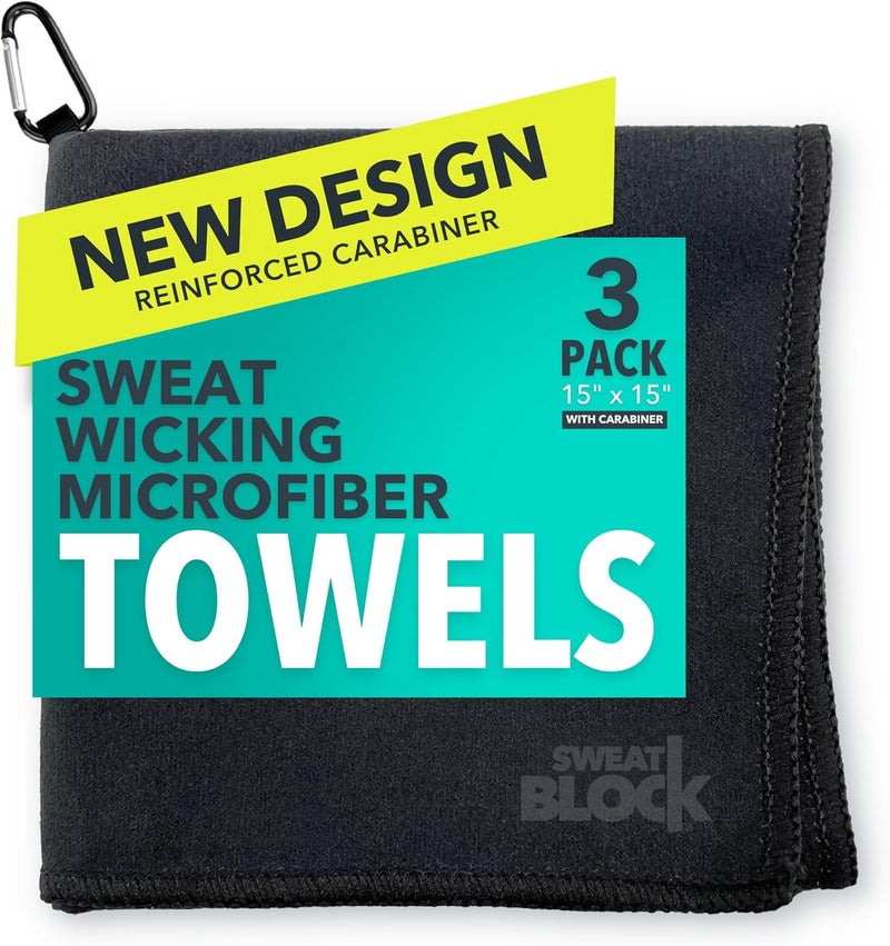 Sweatblock Microfiber Sweat Absorbing Handkerchiefs for Face Hands and Body 15x15 Inch 3 Pack Black Reusable and Machine Washable Towels for Gym Sports Workouts Travel or Daily Use for Men and Women - Image 1